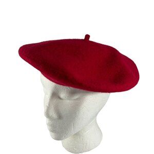 Red French Style Wool Blend Beret Hat One Size Classic Cap